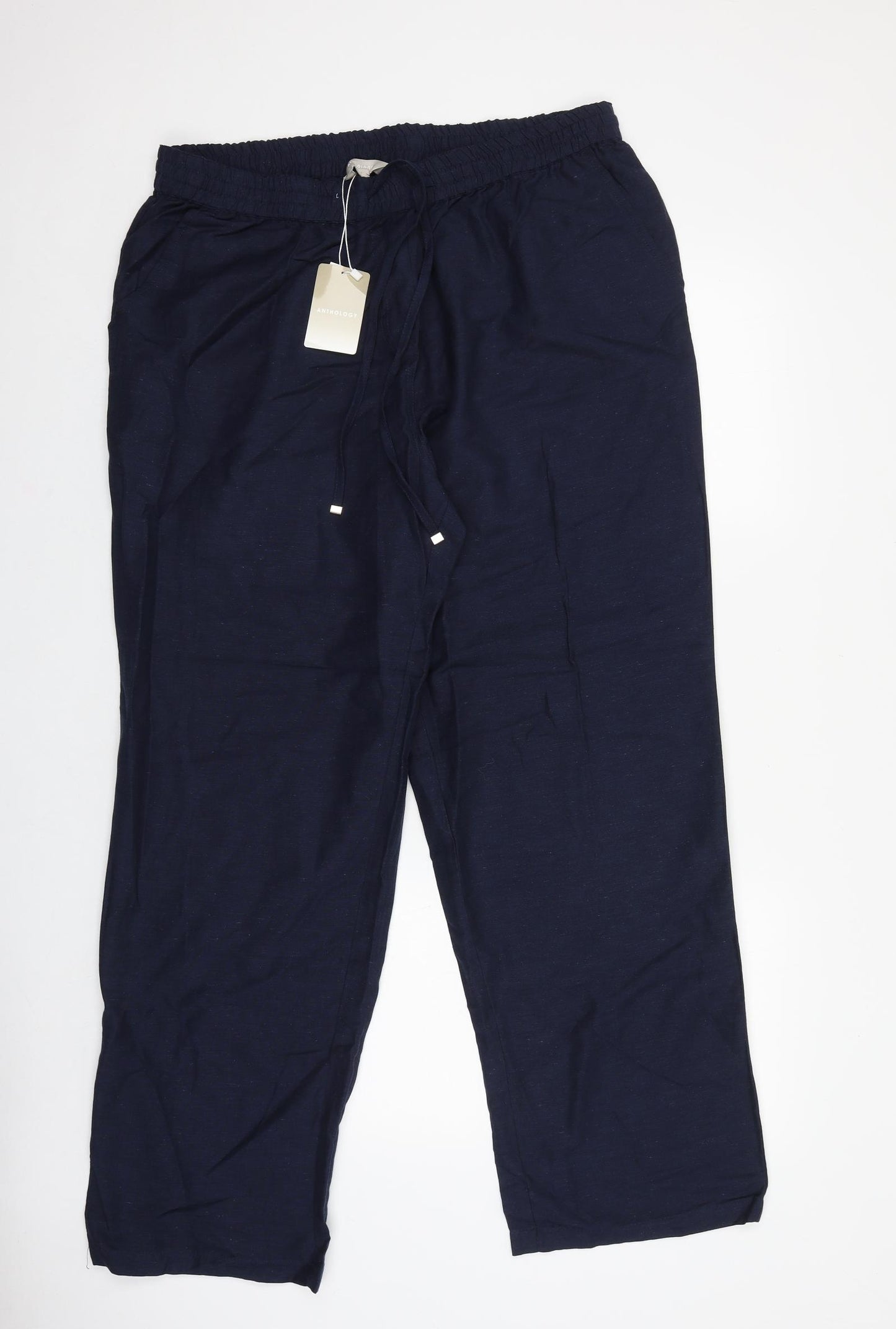 Anthology Womens Blue Viscose Trousers Size 18 L31 in Regular Tie