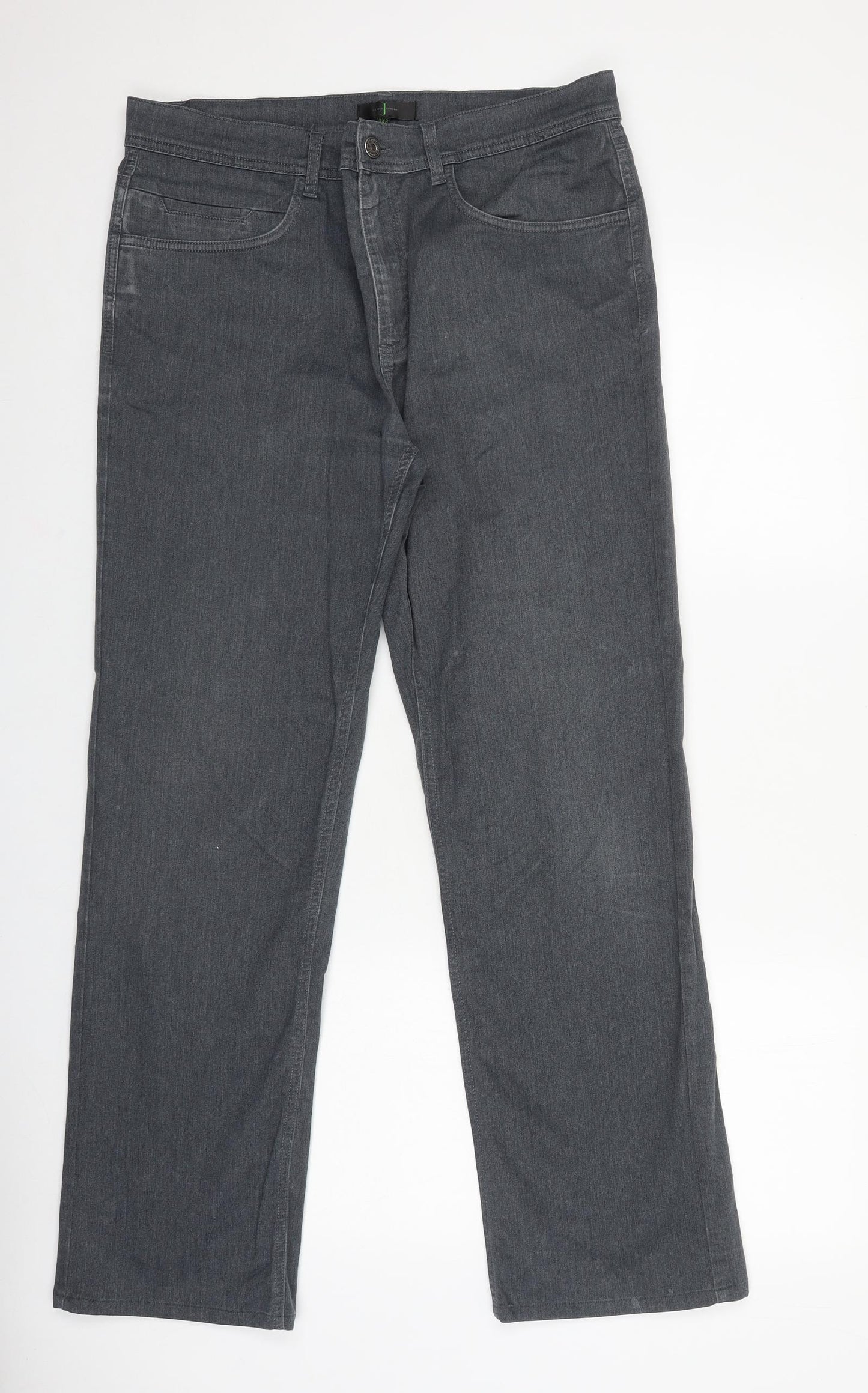 Debenhams Mens Grey Cotton Straight Jeans Size 34 in L30 in Regular Zip