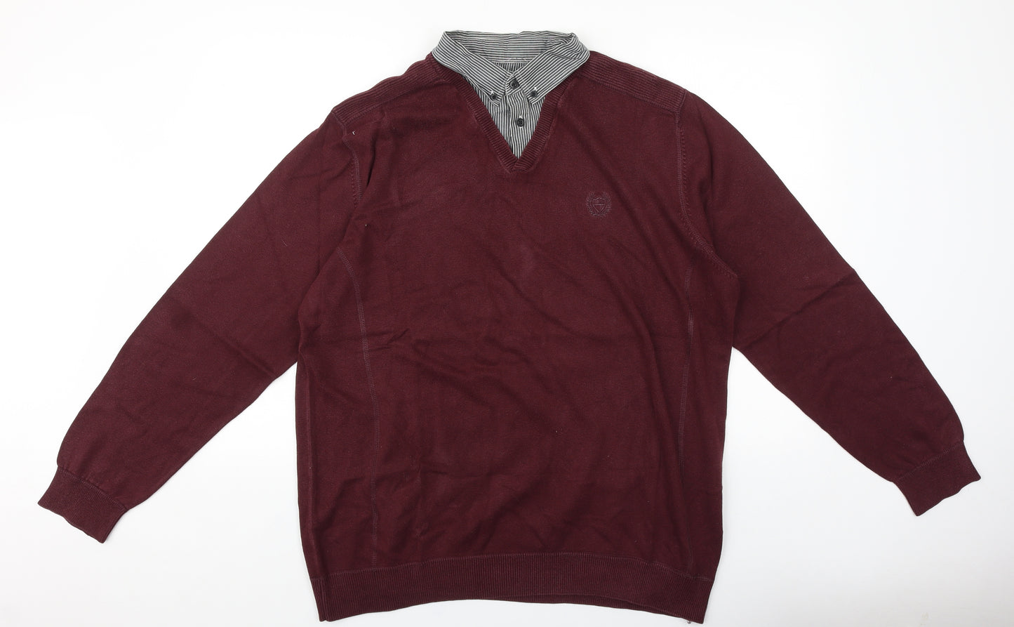 Easy Mens Red Collared Cotton Pullover Jumper Size 2XL