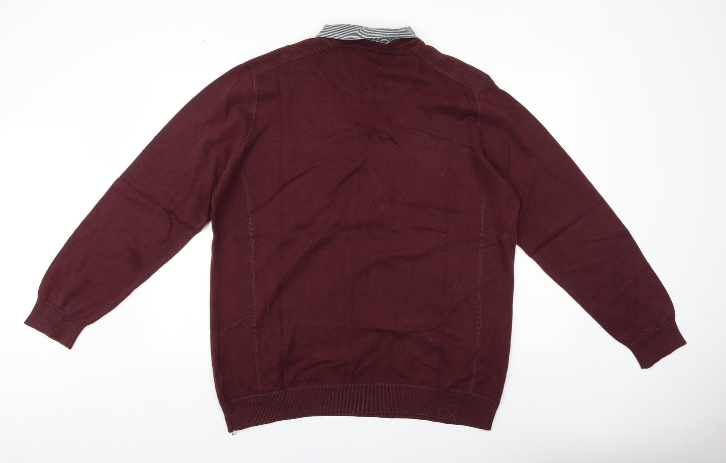 Easy Mens Red Collared Cotton Pullover Jumper Size 2XL