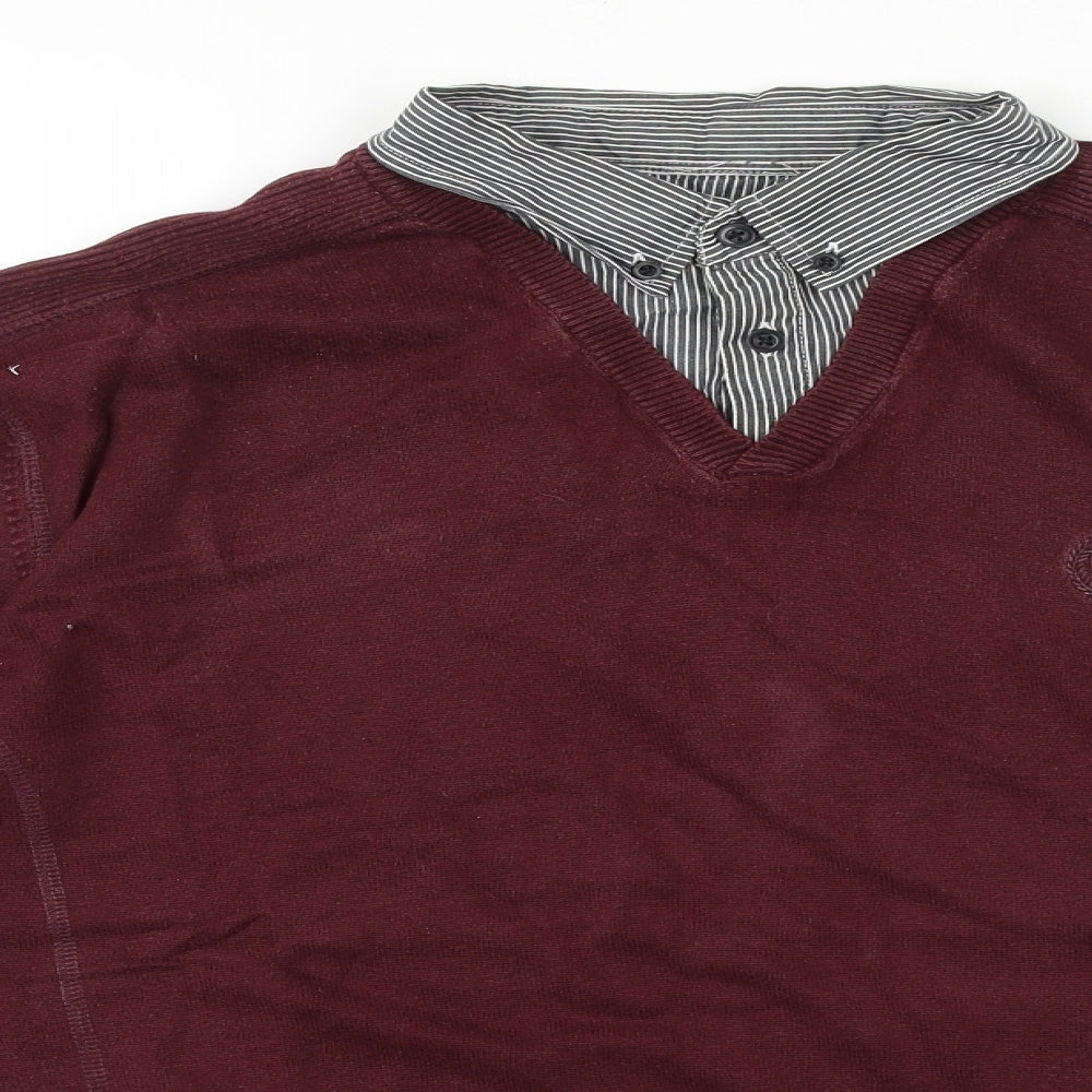 Easy Mens Red Collared Cotton Pullover Jumper Size 2XL