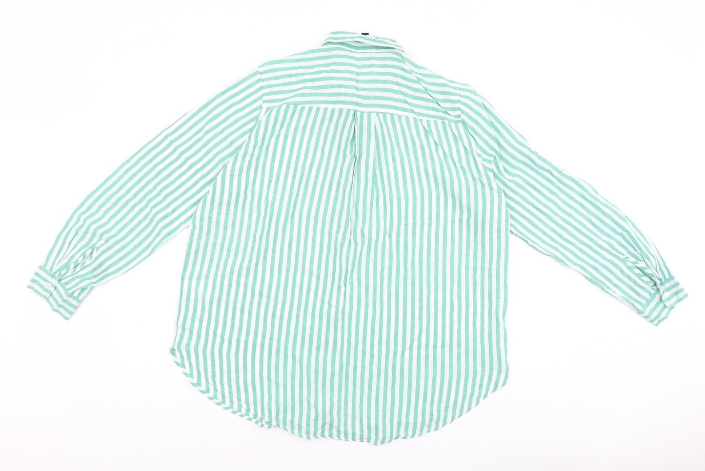 H&M Womens Green Striped 100% Cotton Basic Button-Up Size 12 Collared
