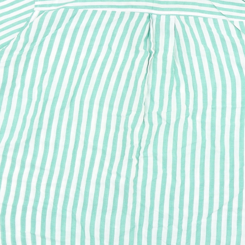 H&M Womens Green Striped 100% Cotton Basic Button-Up Size 12 Collared