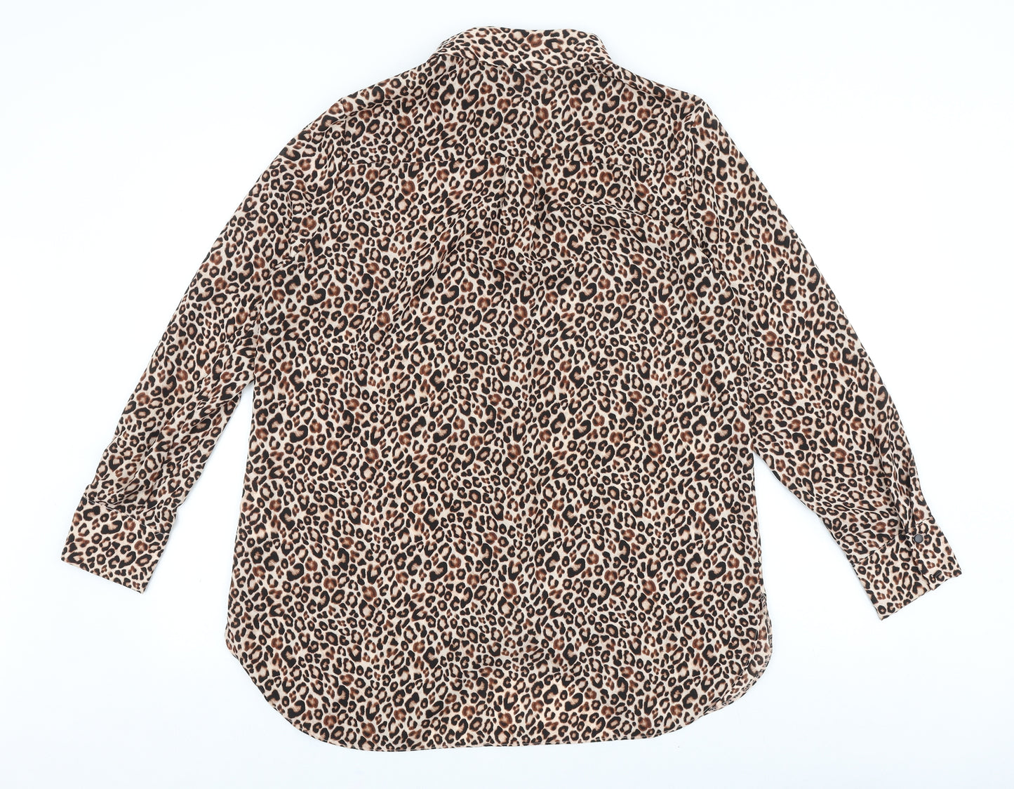Primark Womens Brown Animal Print Polyester Basic Button-Up Size 16 Collared - Leopard Print