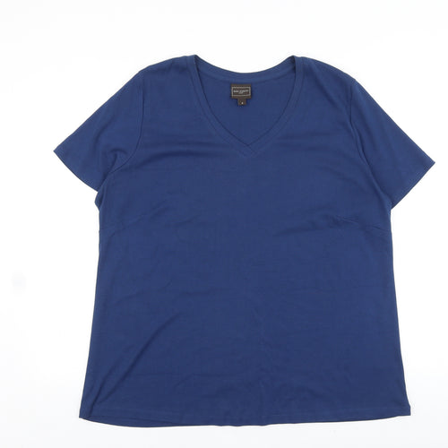 Ann Harvey Womens Blue 100% Cotton Basic T-Shirt Size 6 V-Neck