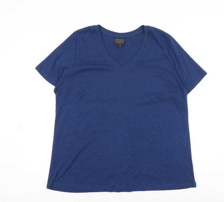 Ann Harvey Womens Blue 100% Cotton Basic T-Shirt Size 6 V-Neck