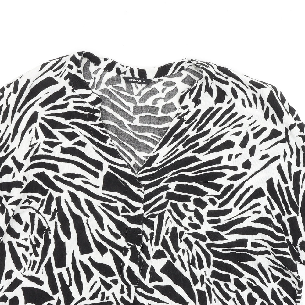 Roman Womens Black Geometric Polyester Basic Blouse Size 18 V-Neck