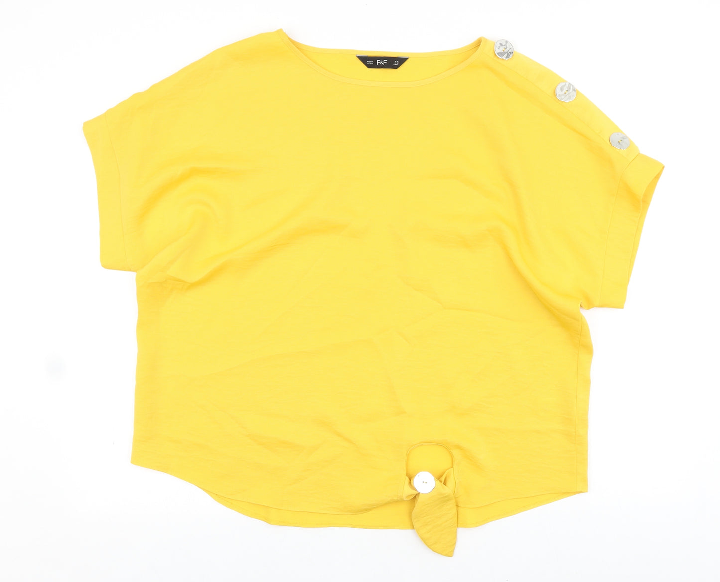 F&F Womens Yellow Polyester Basic Blouse Size 16 Round Neck