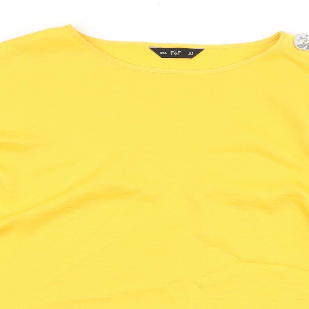 F&F Womens Yellow Polyester Basic Blouse Size 16 Round Neck