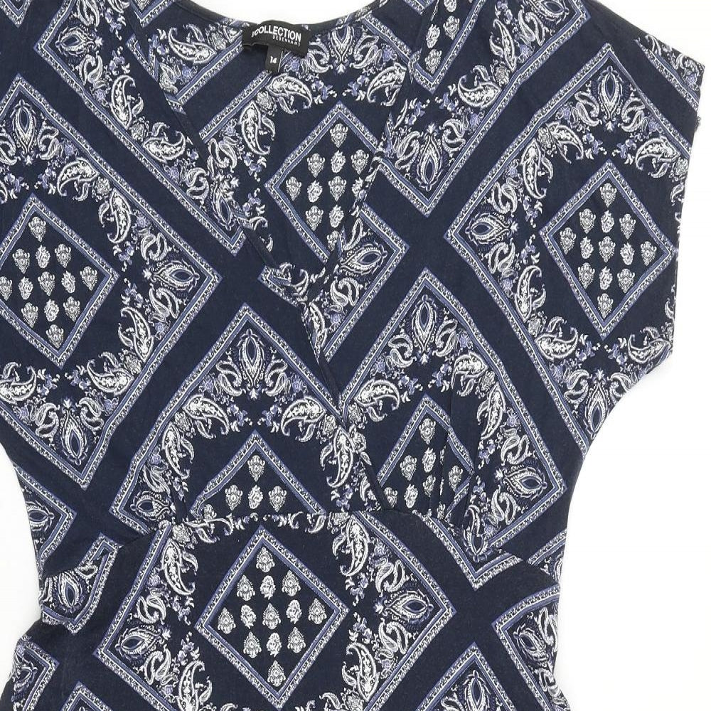 Debenhams Womens Blue Geometric 100% Cotton Shift Size 14 Round Neck Pullover