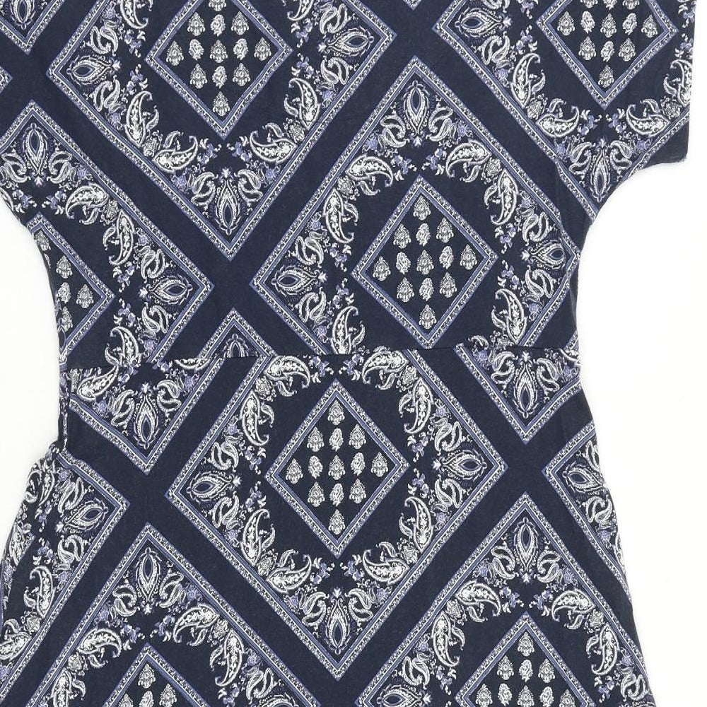 Debenhams Womens Blue Geometric 100% Cotton Shift Size 14 Round Neck Pullover