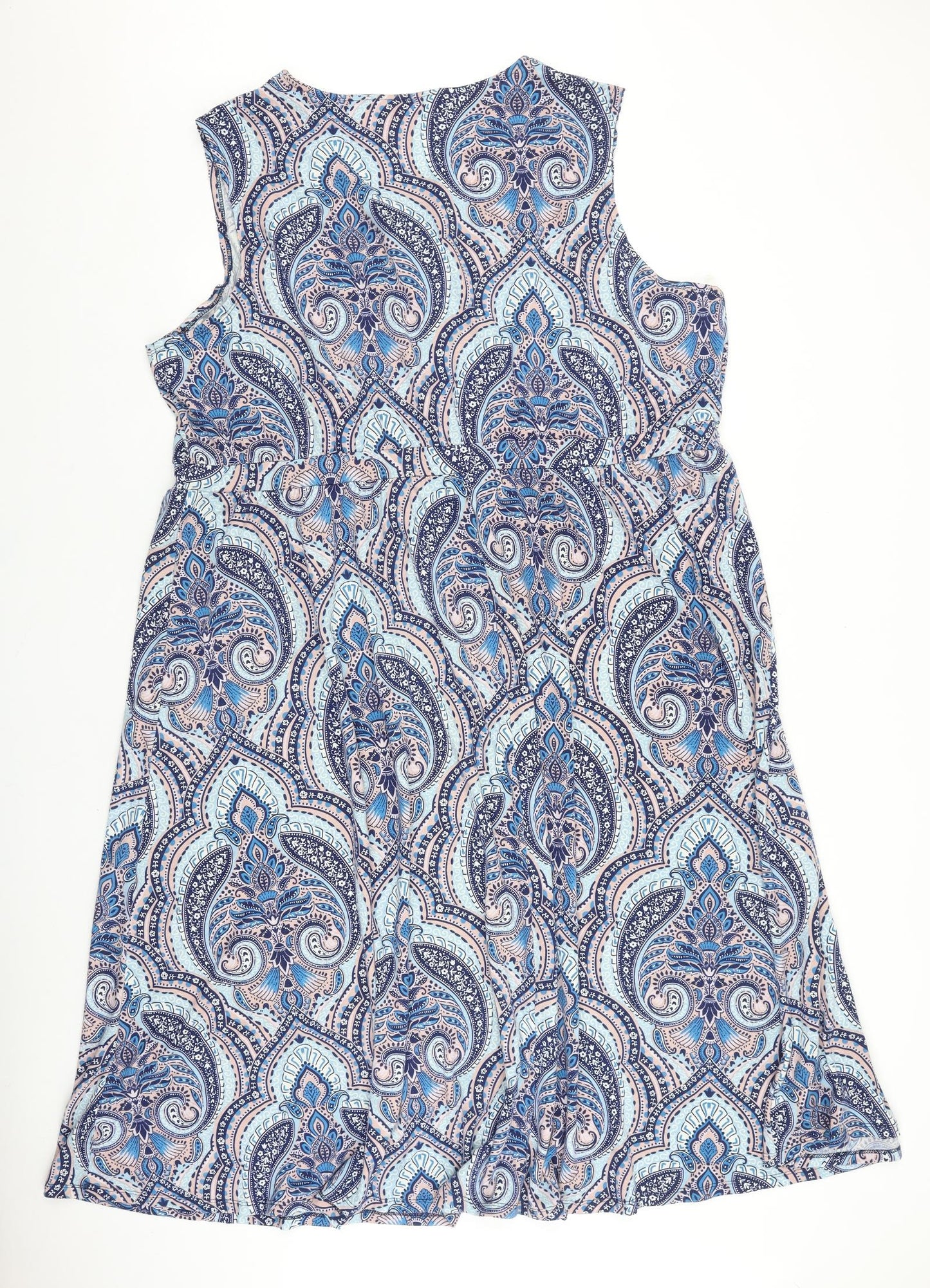 Julipa Womens Blue Geometric Viscose Fit & Flare Size 28 V-Neck Pullover