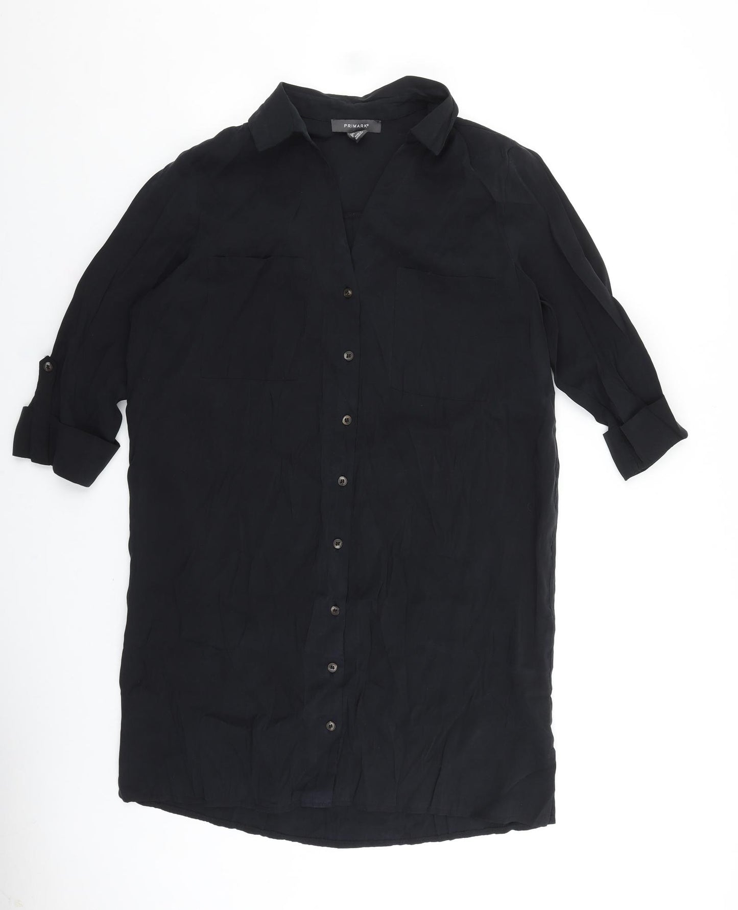 Primark Womens Black Polyester Basic Button-Up Size 14 Collared