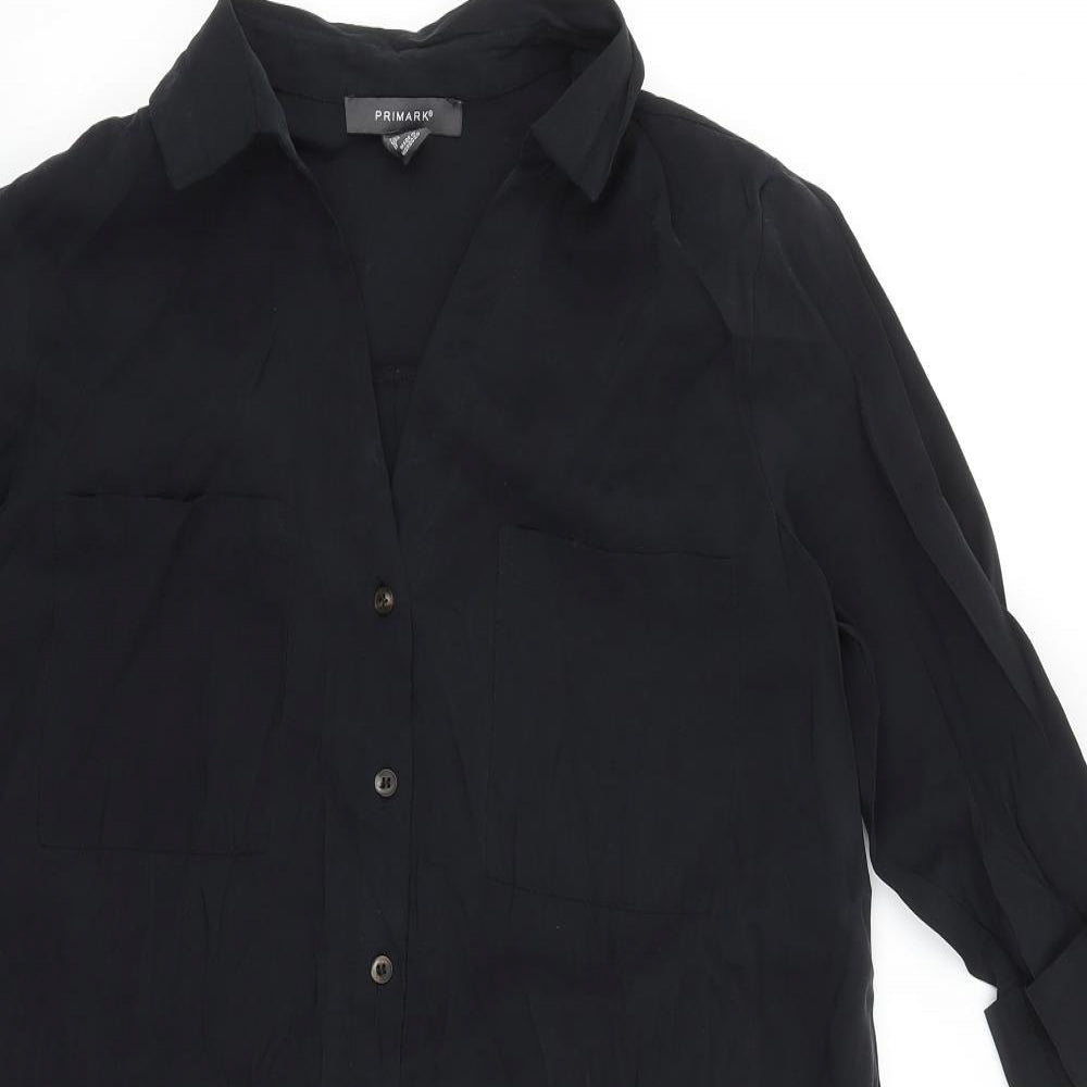 Primark Womens Black Polyester Basic Button-Up Size 14 Collared