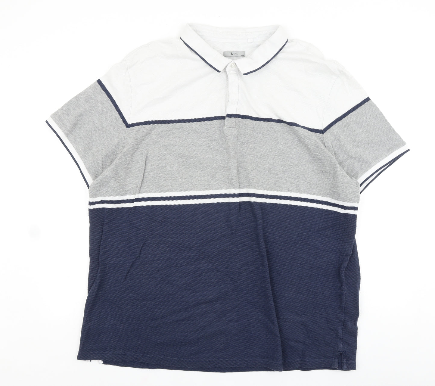 TU Mens Blue Colourblock Cotton Button-Up Size 2XL Collared Button