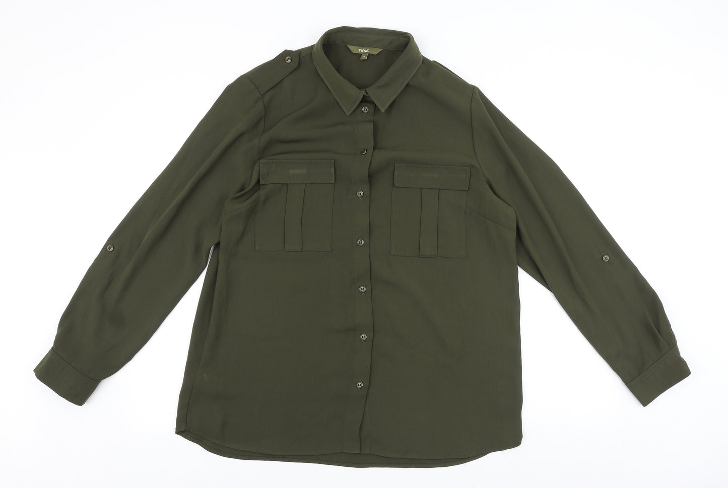 NEXT Womens Green Polyester Basic Button-Up Size 16 Collared