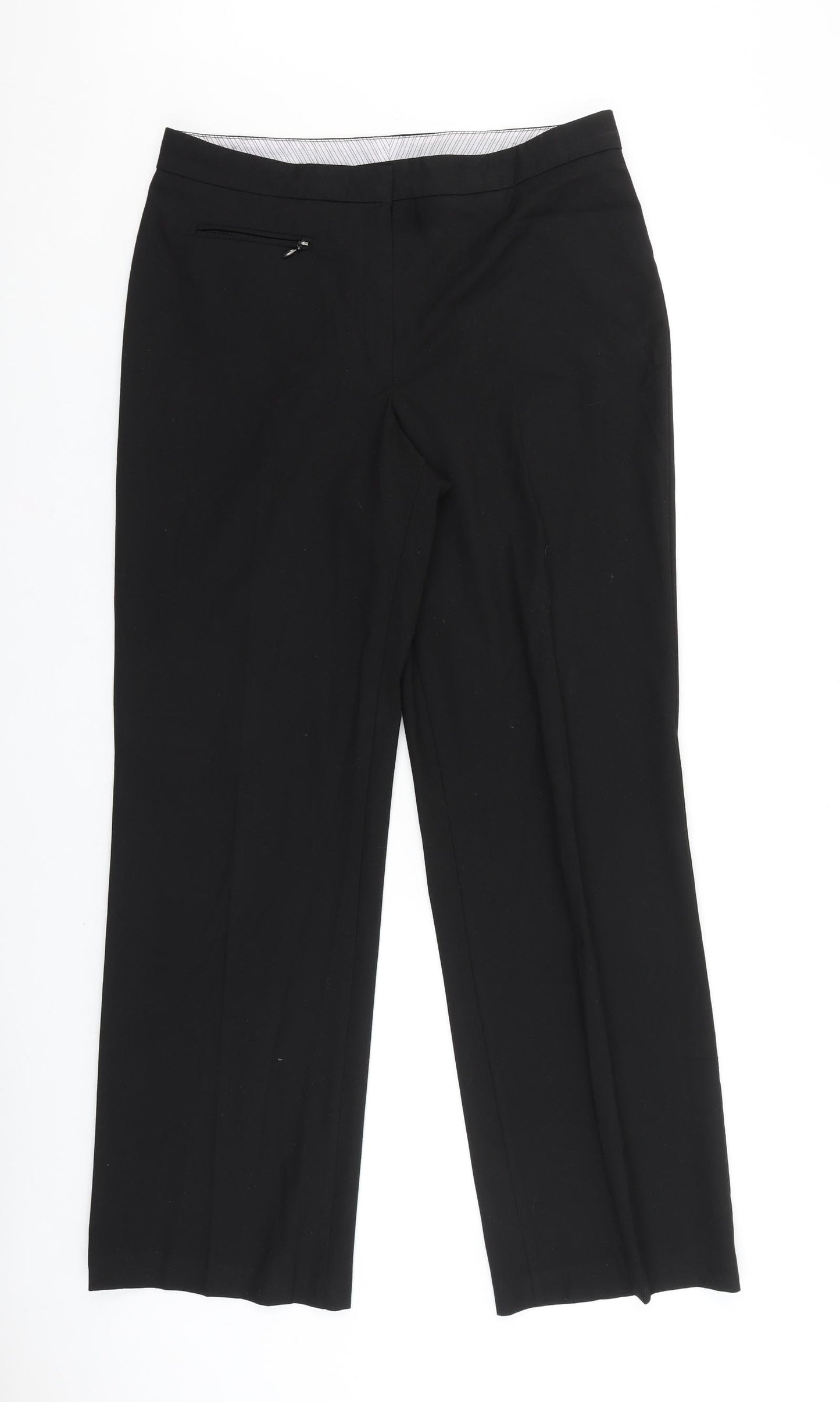 Marks and Spencer Womens Black Viscose Trousers Size 12 L30 in Regular Zip