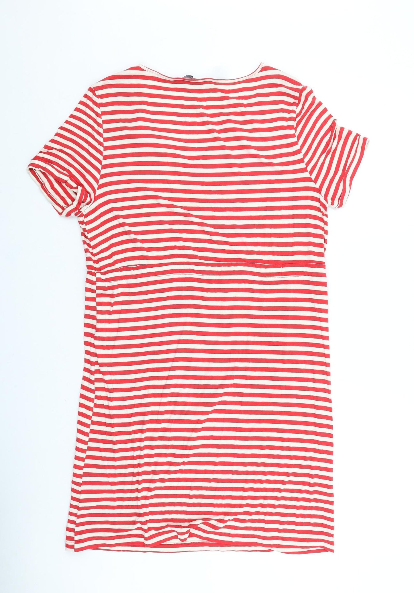 Dorothy Perkins Womens Red Striped Cotton T-Shirt Dress Size 10 V-Neck Tie