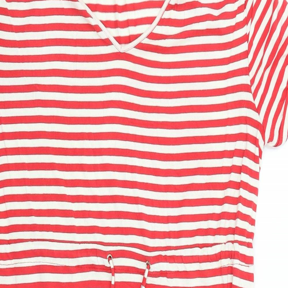 Dorothy Perkins Womens Red Striped Cotton T-Shirt Dress Size 10 V-Neck Tie