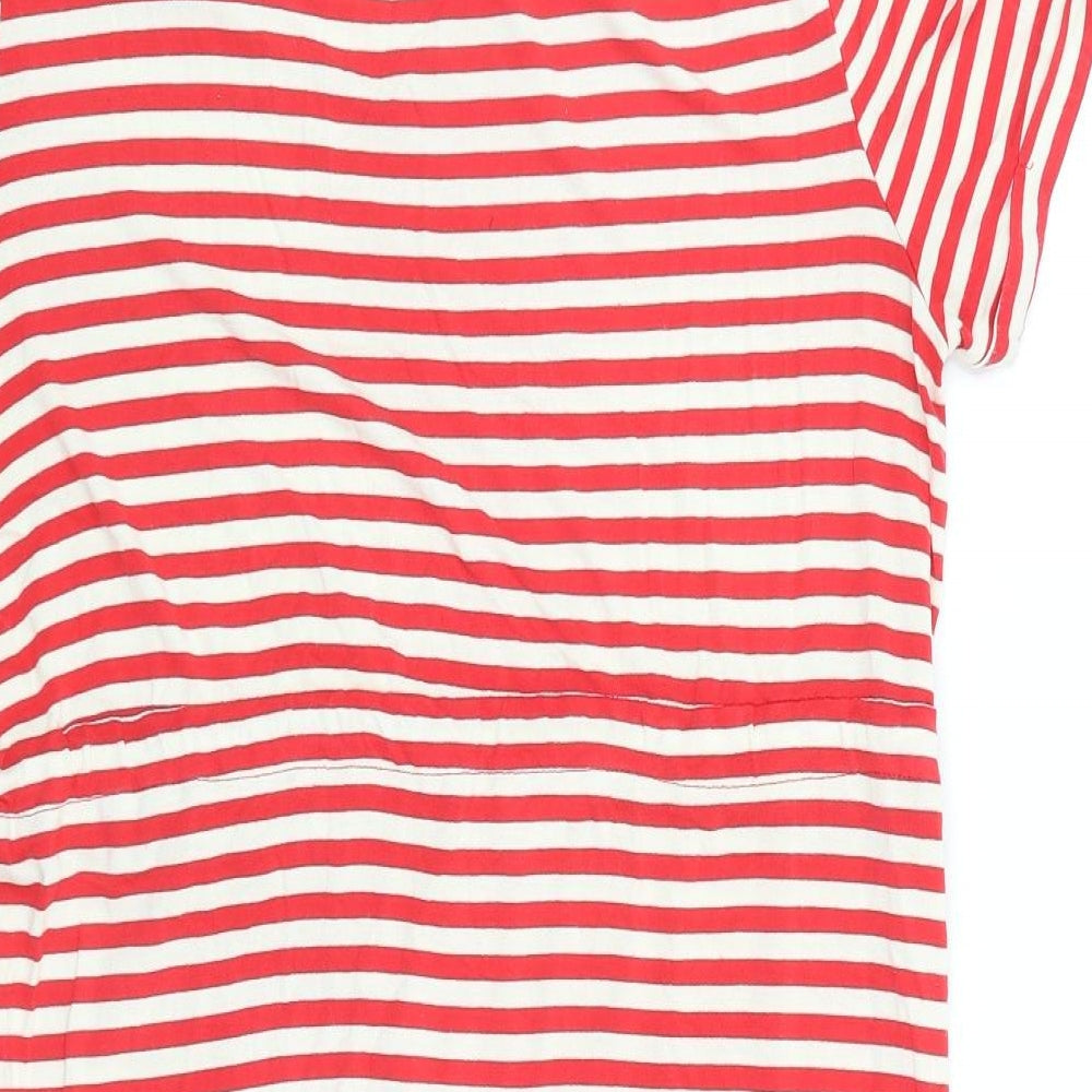 Dorothy Perkins Womens Red Striped Cotton T-Shirt Dress Size 10 V-Neck Tie
