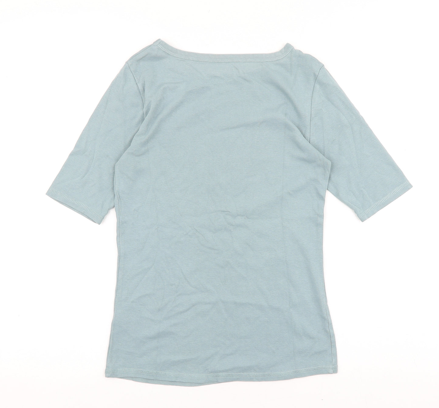 Marks and Spencer Womens Blue 100% Cotton Basic T-Shirt Size 10 Round Neck