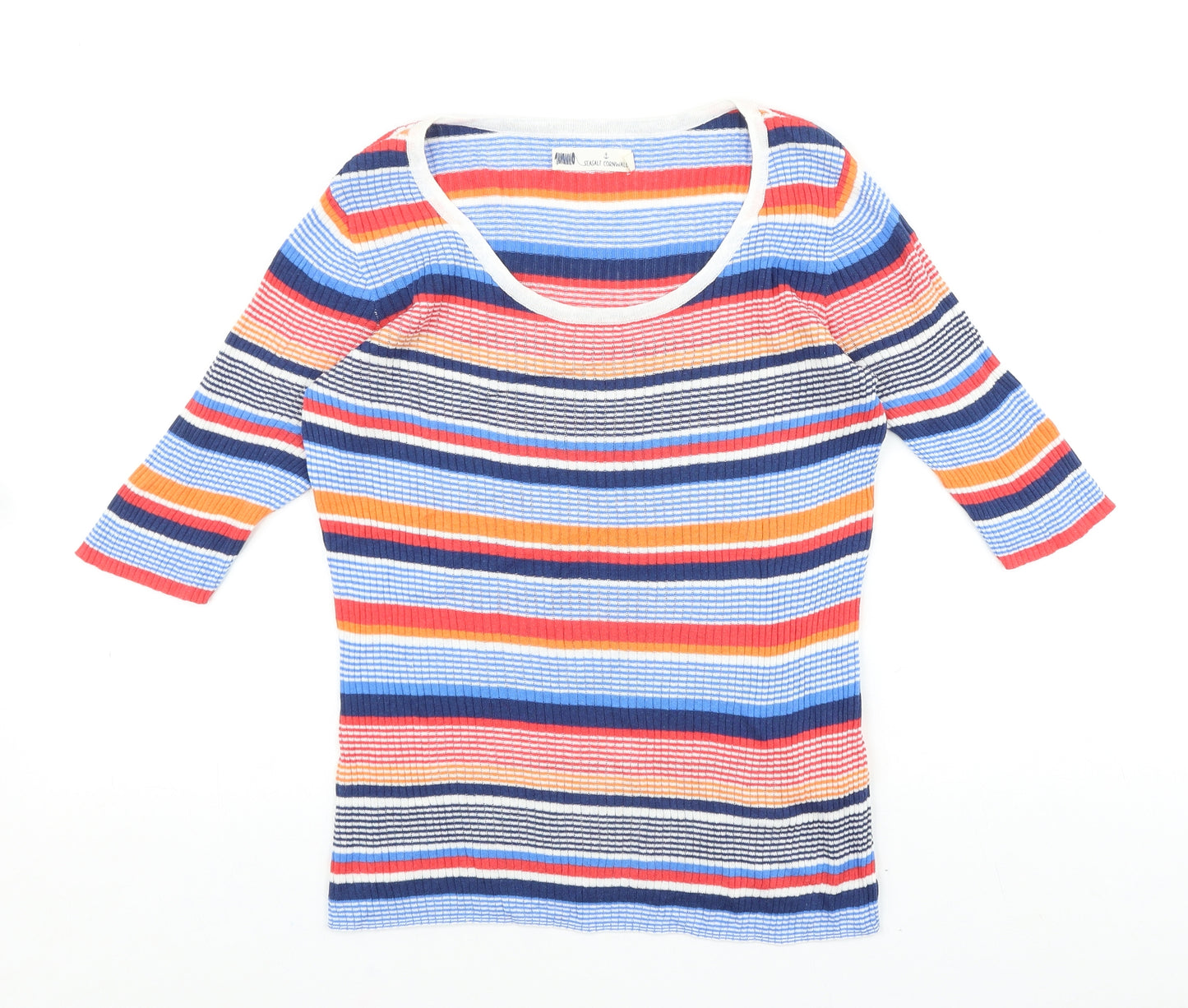Seasalt Womens Multicoloured Striped Cotton Basic T-Shirt Size 10 Round Neck