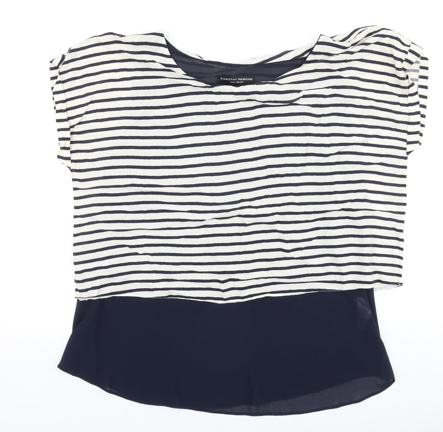 Dorothy Perkins Womens Blue Striped Cotton Basic Blouse Size 18 Round Neck