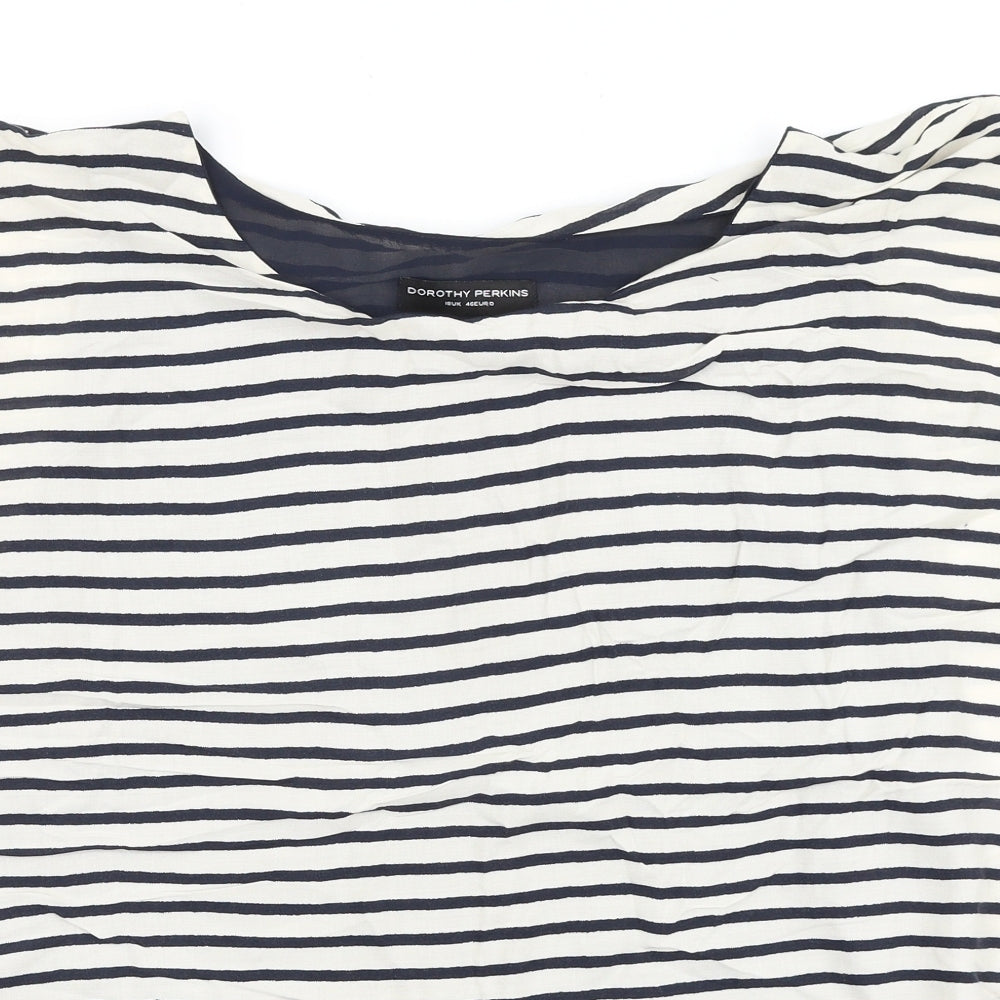 Dorothy Perkins Womens Blue Striped Cotton Basic Blouse Size 18 Round Neck