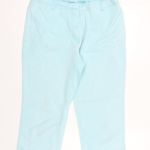 Dunnes Stores Womens Blue Cotton Chino Trousers Size 14 L20 in Regular Zip