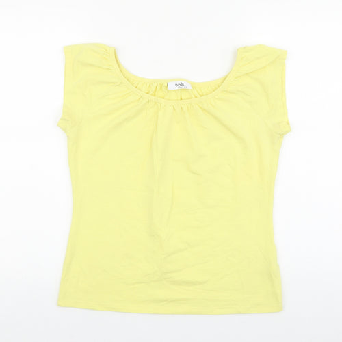 Wallis Womens Yellow 100% Cotton Basic T-Shirt Size 14 Round Neck