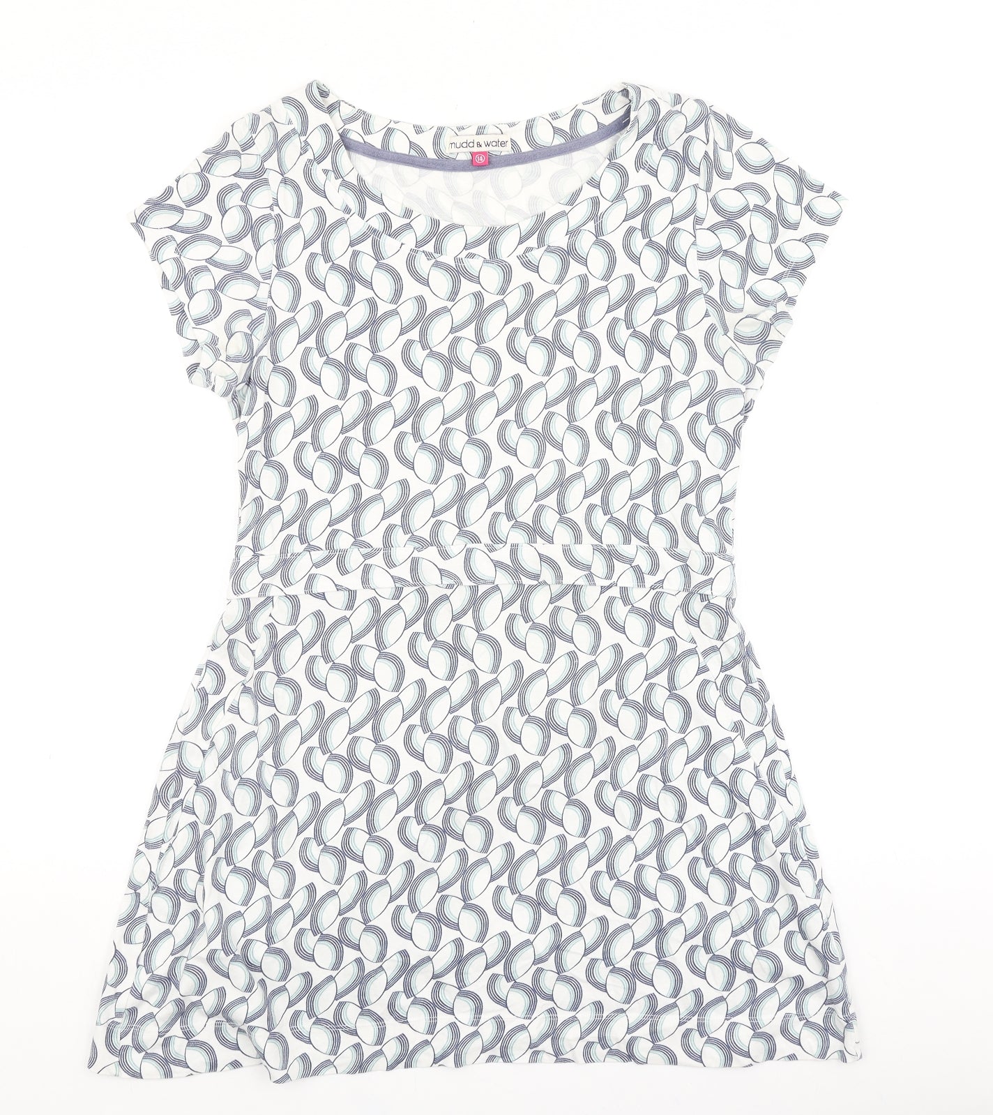 Mudd & Water Womens White Geometric 100% Cotton Fit & Flare Size 14 Round Neck Pullover