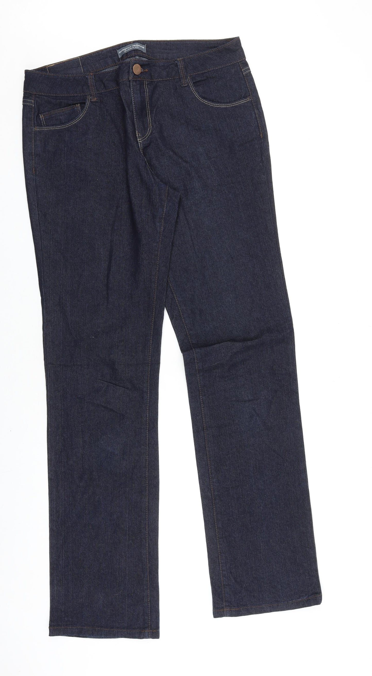 Dorothy Perkins Womens Blue Cotton Straight Jeans Size 14 L34 in Regular Zip