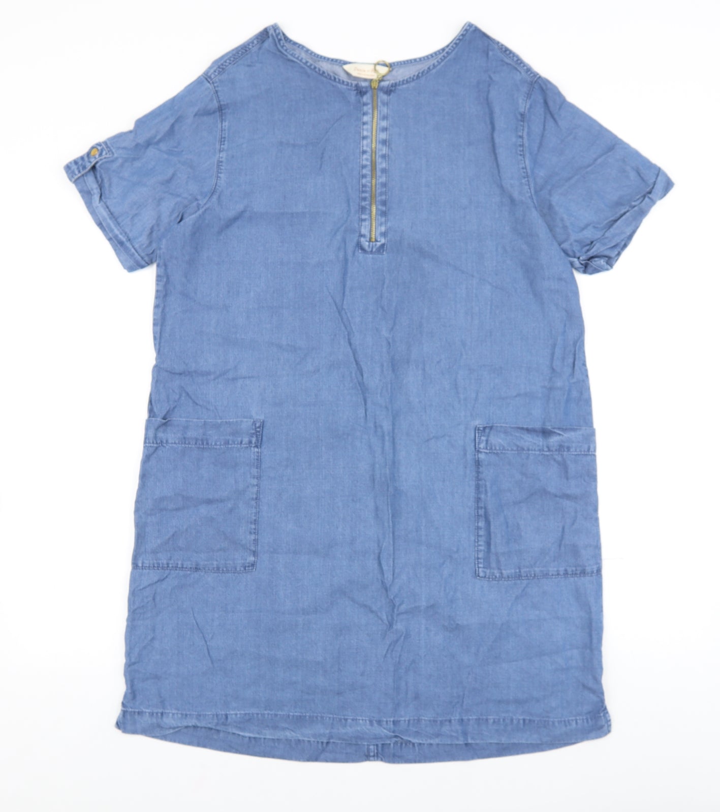 F&F Womens Blue Cotton Sheath Size 12 Round Neck Zip