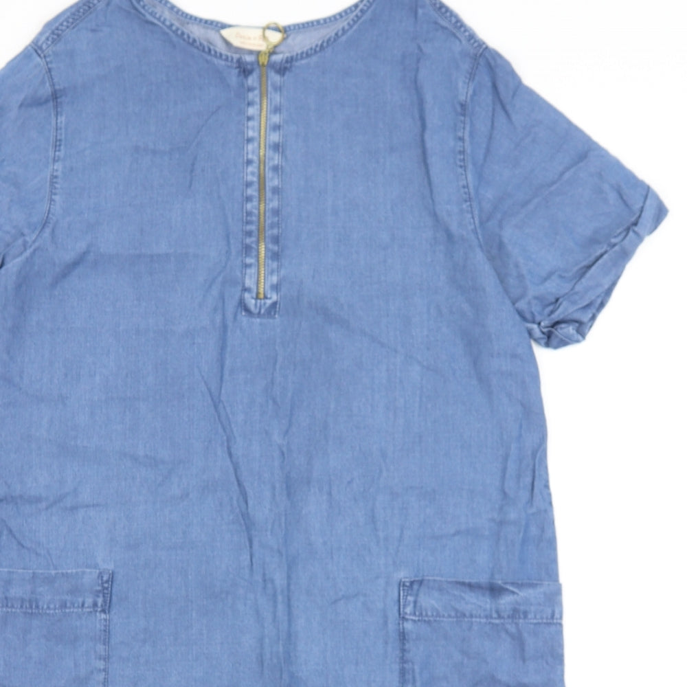 F&F Womens Blue Cotton Sheath Size 12 Round Neck Zip