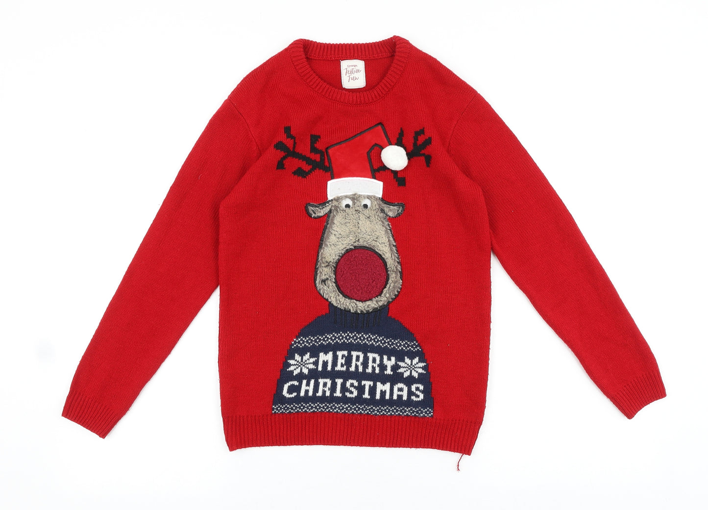 NEXT Boys Red Round Neck Geometric Acrylic Pullover Jumper Size 10-11 Years Pullover - Christmas Jumper