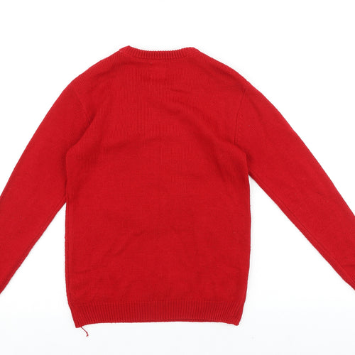 NEXT Boys Red Round Neck Geometric Acrylic Pullover Jumper Size 10-11 Years Pullover - Christmas Jumper