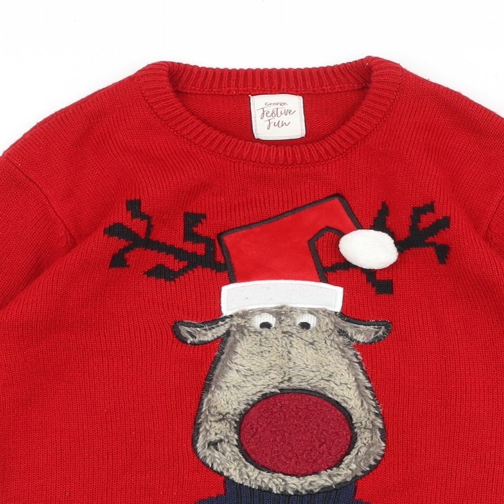 NEXT Boys Red Round Neck Geometric Acrylic Pullover Jumper Size 10-11 Years Pullover - Christmas Jumper