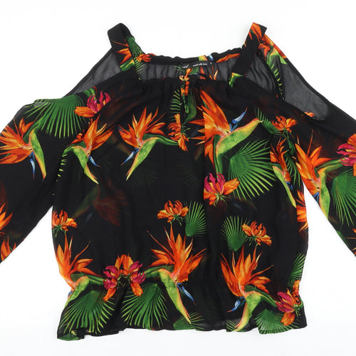 NEXT Womens Black Geometric Polyester Basic Blouse Size 12 Square Neck - Cold Shoulders