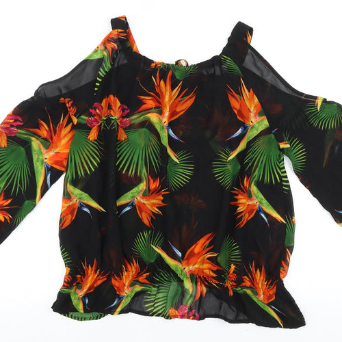 NEXT Womens Black Geometric Polyester Basic Blouse Size 12 Square Neck - Cold Shoulders