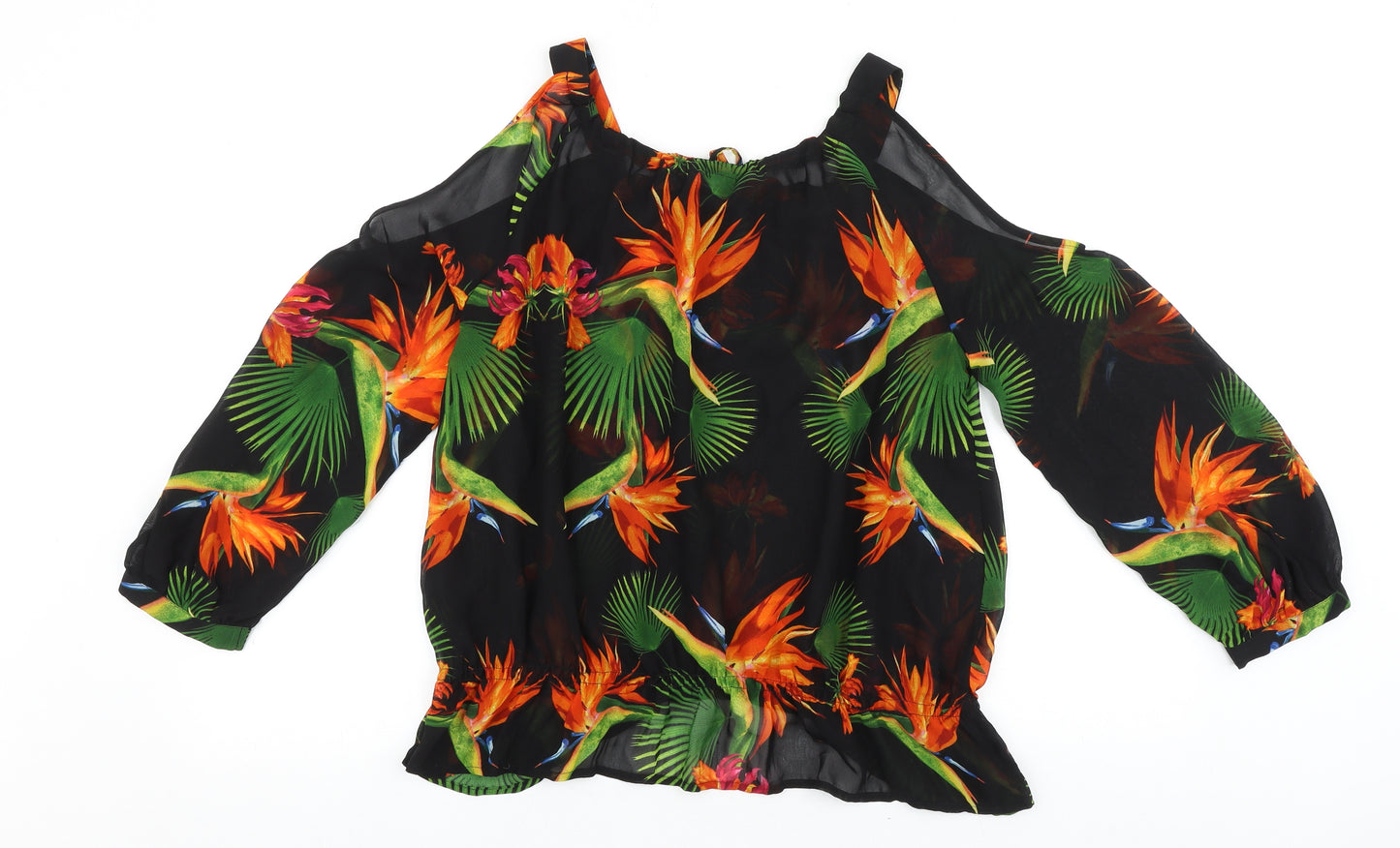NEXT Womens Black Geometric Polyester Basic Blouse Size 12 Square Neck - Cold Shoulders