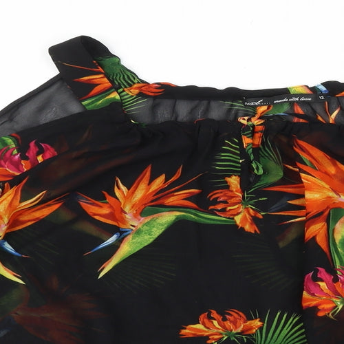 NEXT Womens Black Geometric Polyester Basic Blouse Size 12 Square Neck - Cold Shoulders