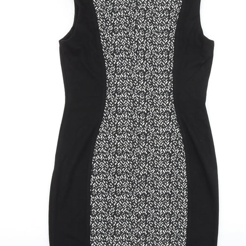NEXT Womens Black Geometric Viscose A-Line Size 10 Boat Neck Zip