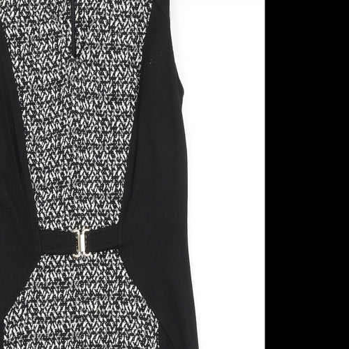 NEXT Womens Black Geometric Viscose A-Line Size 10 Boat Neck Zip