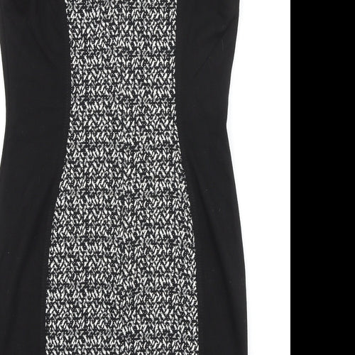 NEXT Womens Black Geometric Viscose A-Line Size 10 Boat Neck Zip