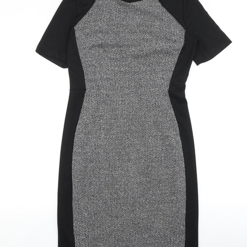 TU Womens Black Colourblock Viscose A-Line Size 12 Round Neck Zip