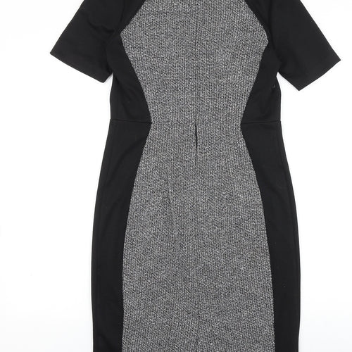 TU Womens Black Colourblock Viscose A-Line Size 12 Round Neck Zip