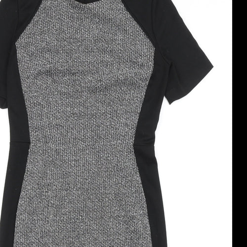 TU Womens Black Colourblock Viscose A-Line Size 12 Round Neck Zip