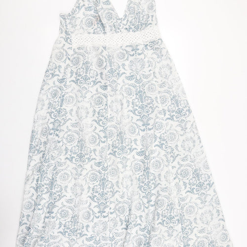 Bravissimo Womens Blue Geometric Cotton Maxi Size 12 V-Neck Tie