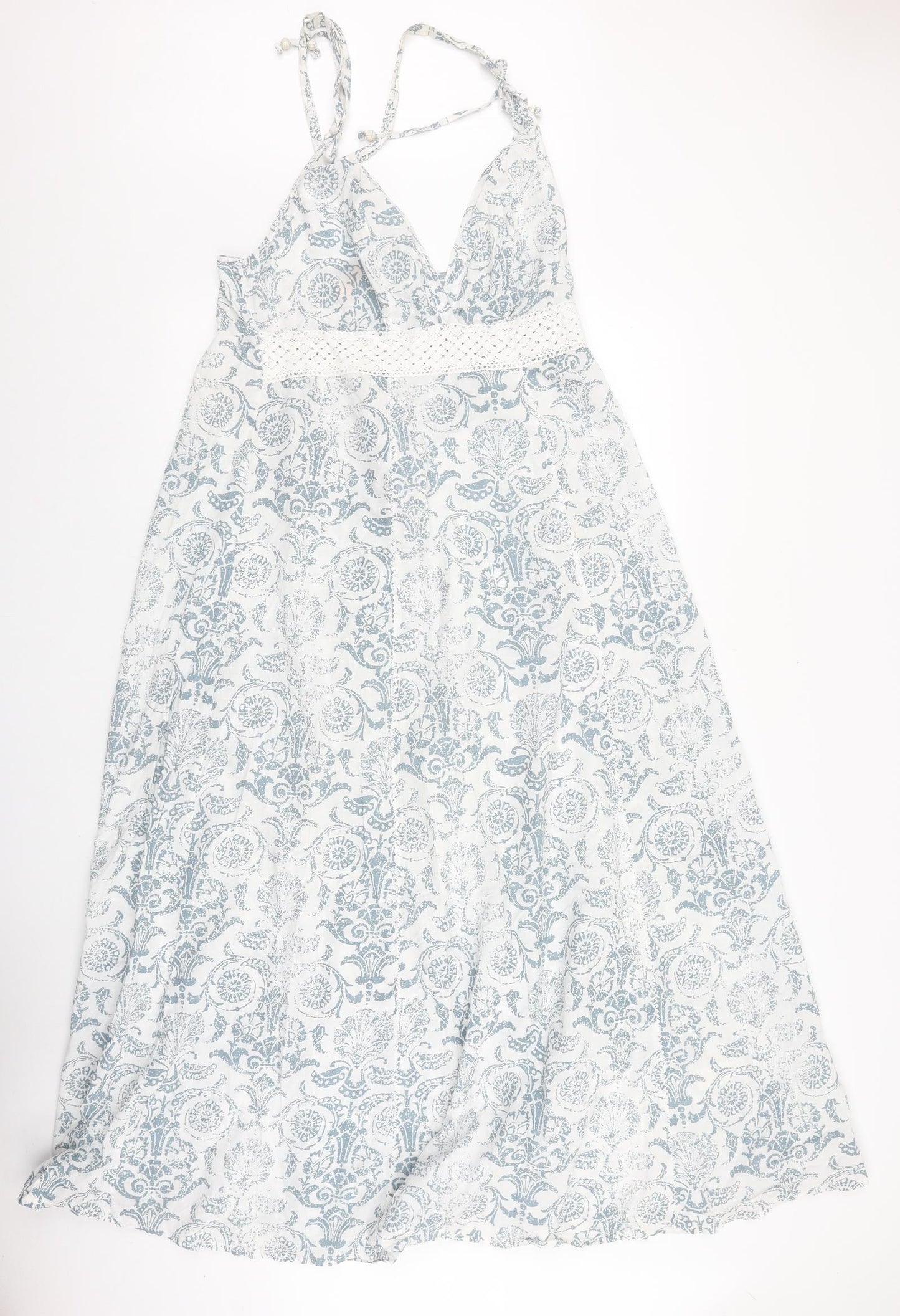 Bravissimo Womens Blue Geometric Cotton Maxi Size 12 V-Neck Tie