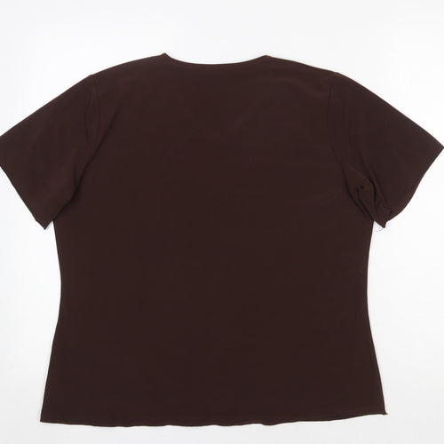 prewor Womens Brown Polyester Basic T-Shirt Size XL V-Neck